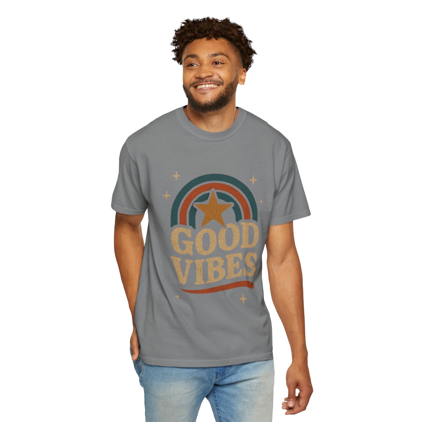 Good Vibes Unisex Garment-Dyed T-Shirt | Relaxed Fit Tee, Casual Wear, Gift for Friends, Summer Style, Vintage Inspired