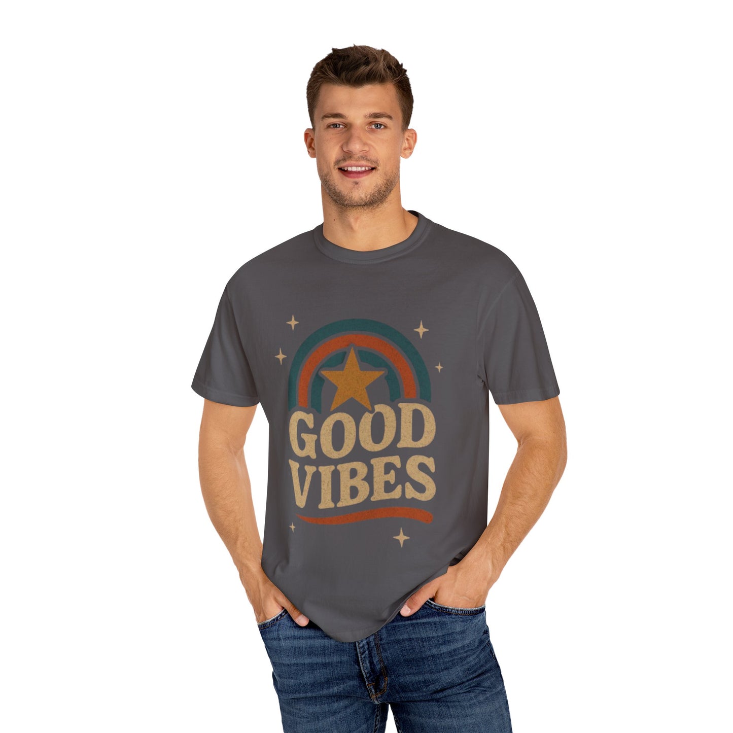 Good Vibes Unisex Garment-Dyed T-Shirt | Relaxed Fit Tee, Casual Wear, Gift for Friends, Summer Style, Vintage Inspired