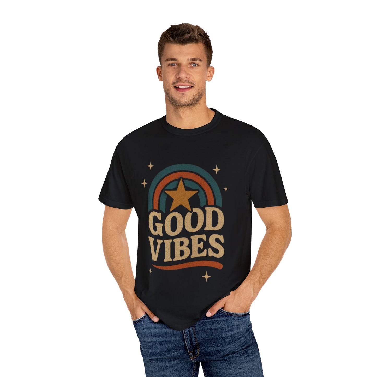 Good Vibes Unisex Garment-Dyed T-Shirt | Relaxed Fit Tee, Casual Wear, Gift for Friends, Summer Style, Vintage Inspired